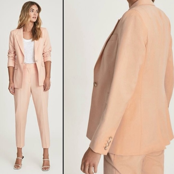 Reiss Wool Linen Blend Slim Fit Blazer In Apricot NEW - Picture 3 of 7